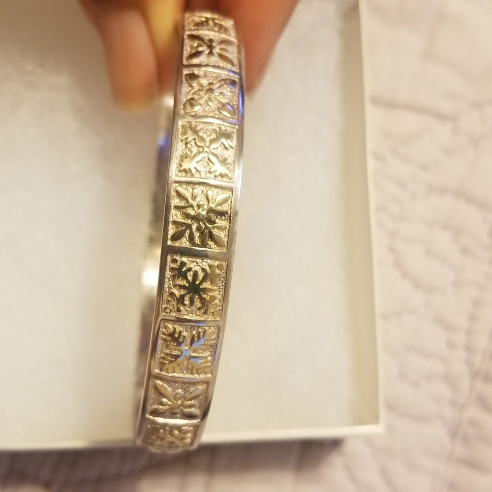 Sterling Silver Quilt Hawaiian Bangle Bracelet 8.5